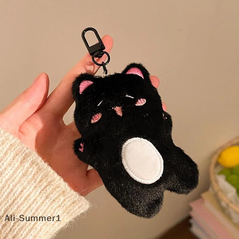 【E】1/4Pcs Cartoon Plush Small Black Cat Keychain Sweet Cute Animal Doll Pendant Backpack Hangings Decoration Birthday Gifts