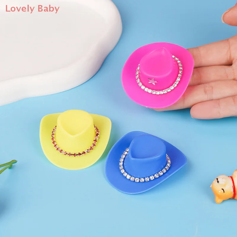 Acessório de boneca em miniatura de 5 peças, chapéus de cowboy ocidentais de plástico