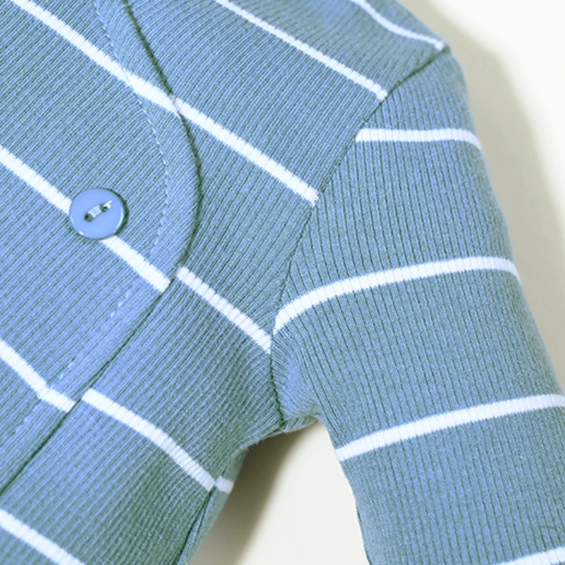 AA-Gestreifte Pyjamas für Kinder Jungen und Mädchen Zweiteiliges Set und Baby-Strampler Langarm Herbst/Winter Gerippte Baumwollkleidung – Detail 29