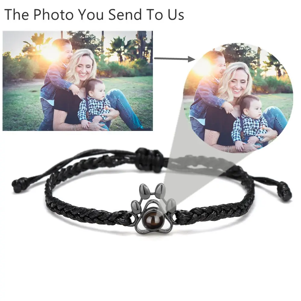 Personalized Projection Pet Photo Bracelet Custom Cat Dog Paw Photo Bracelet for Women Men Couple Family Jewelry Memorial Gift