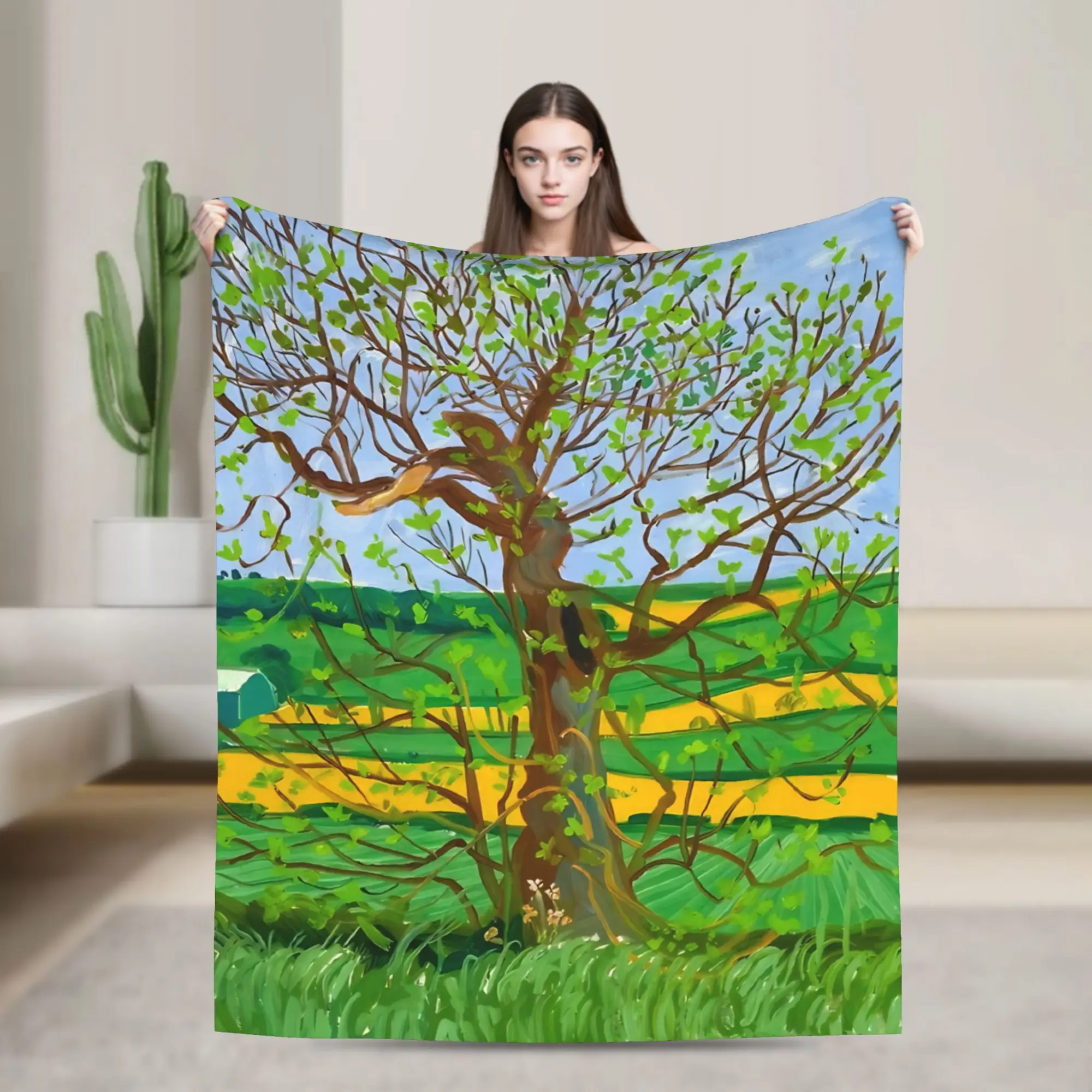 David Hockney Early Spring Lone Tree Blanket Quality Soft  Throw Blanket Winter Girls Boys Living Room Fashion Bedspread