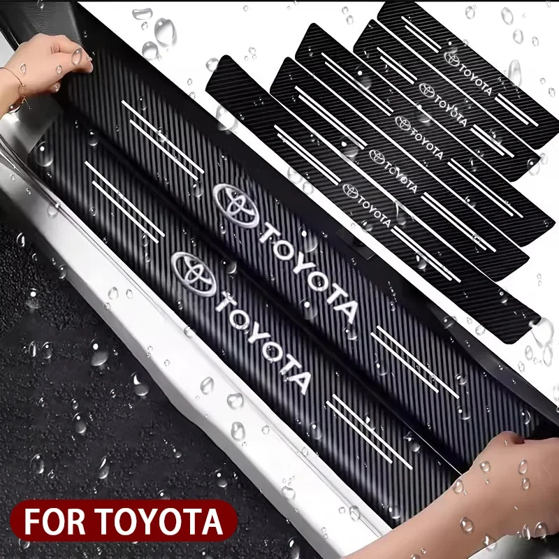 عتبة باب السيارة لوحة بالية ألياف الكربون الشارات ملصقات لتويوتا RAV4 كورولا كامري الحدود سوبرا C-HR هايلكس تاكوما برادو