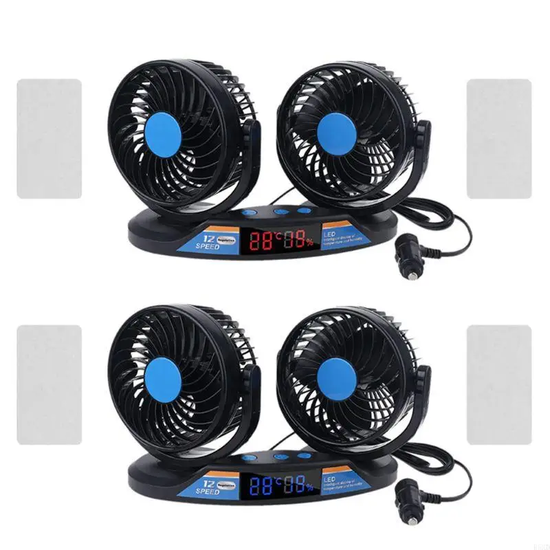 

B5XD Car Cooling Fans 12V Dual Head Cigarette 12 Speeds Car Fan 360 Rotate
