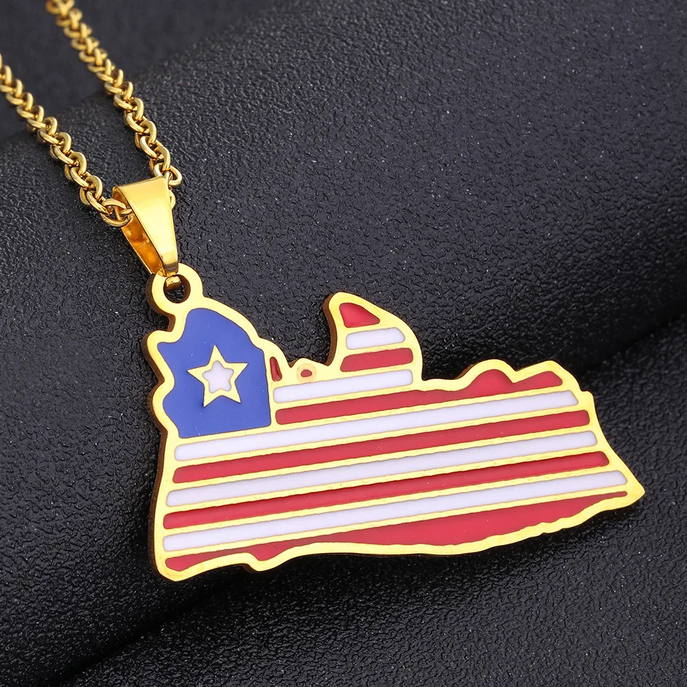 2024 New fashion stainless steel dripping Liberian map necklace for women and men couples ethnic style accessory collarbone chai