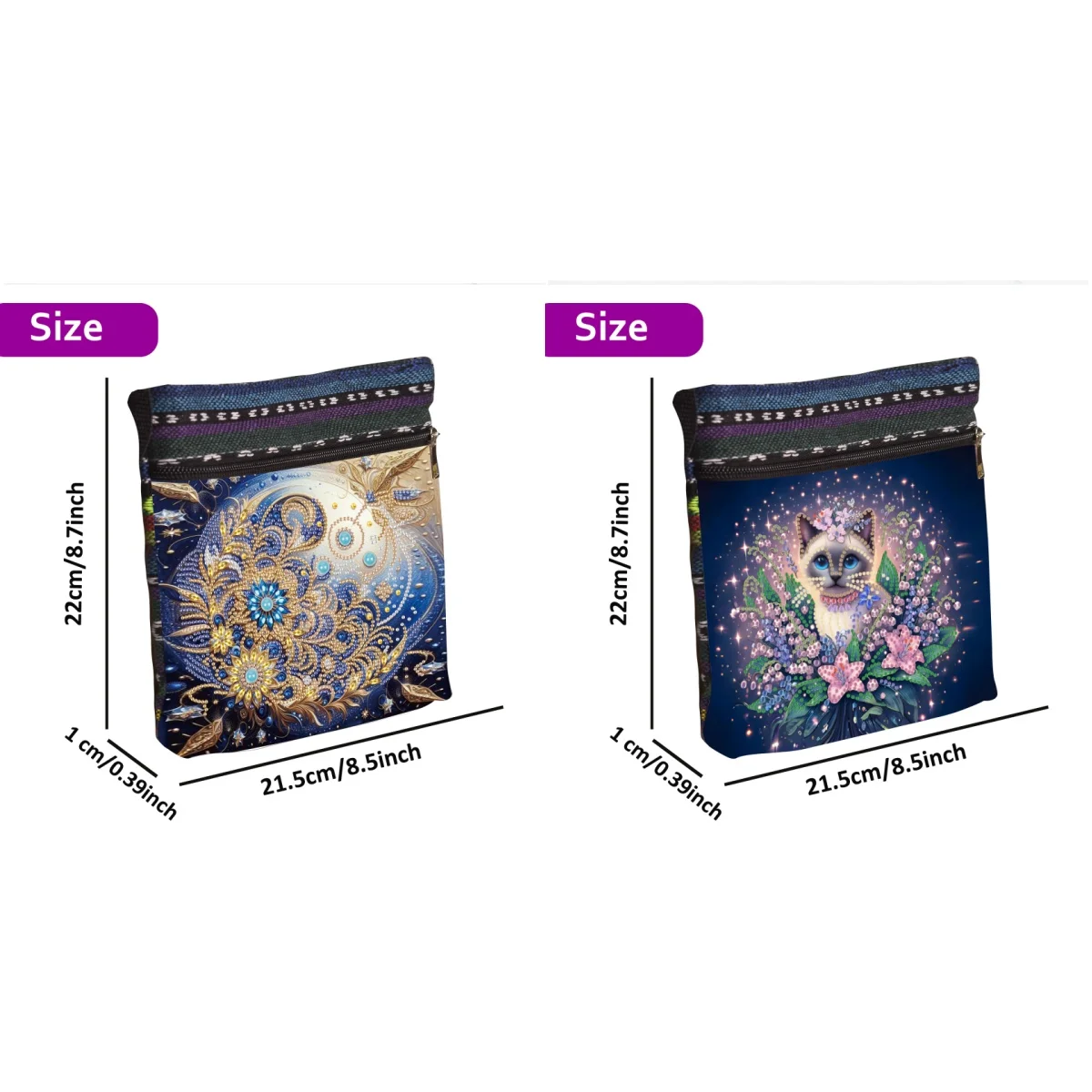 2-Piece Diamond Painting kit Messenger bag for cats, flower Pattern canvas Material suitable for Traveling, Personal use or gift