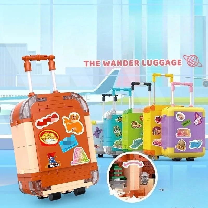 Sembo mini mala de construção, blocos de construção, jogo moderno para crianças, caixa de viagem cultural e criativa, modelo de construção de cidade, presente