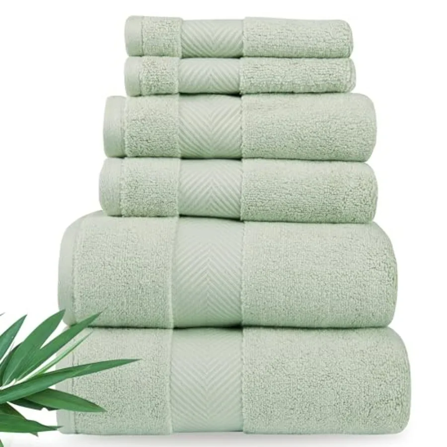 Bath towels for home use, viscose from bamboo, eucalyptus green, ultra soft plush, 700 GSM, super absorbent quick drying, 6-pie