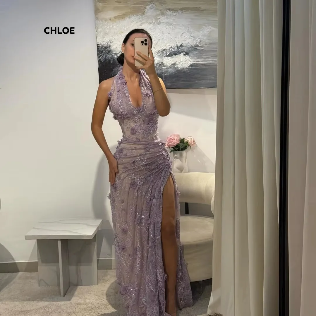 

Purple Ball Gown Dress Customized Bespoke Occasion Dresses for Special Occasions Fish Tail 3D Flowers Side Slit Prom Dress 2025