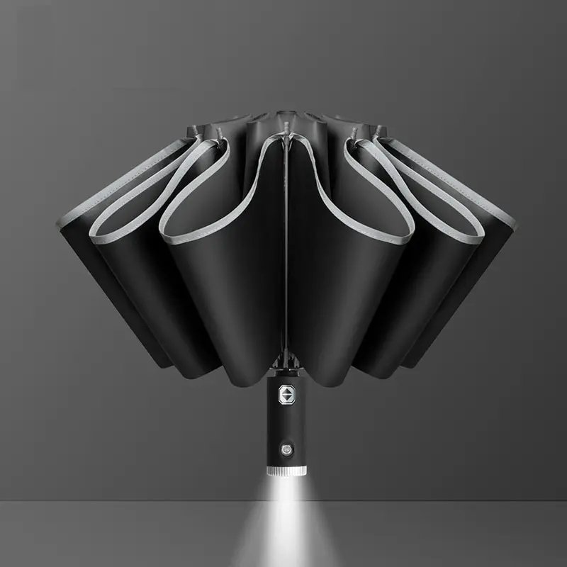 New Automatic Opening And Closing Umbrella LED Lighted   Umbrella Ten Bone Triplet Automatic Commercial Umbrella With Light