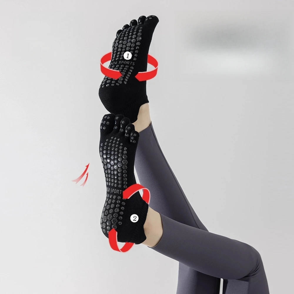 Women's Short Mouth Silicone Non-Slip Home Five-Toe Socks Professional Fashion Solid Color Sports Yoga Socks Casual Cotton Socks