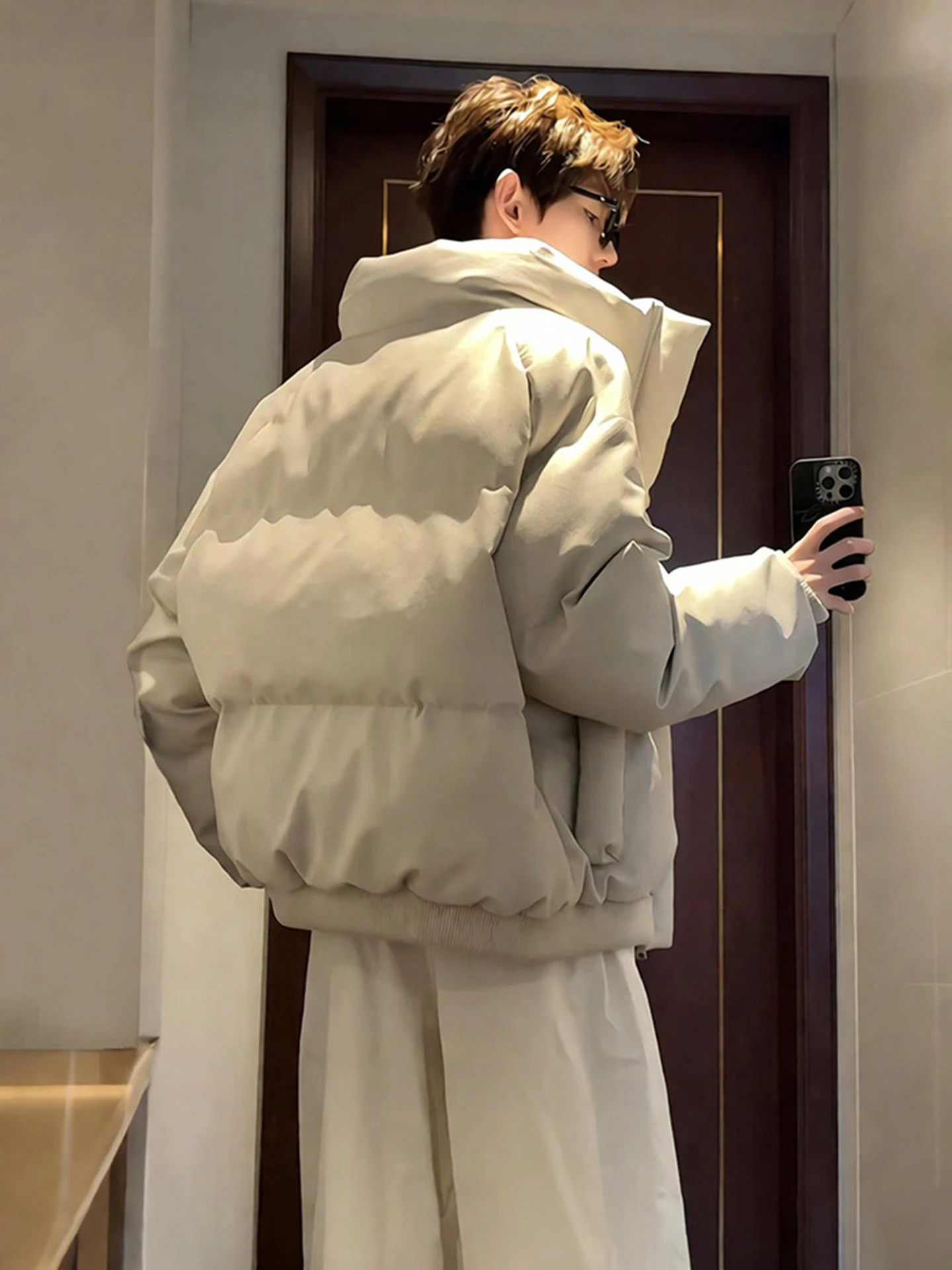 

Cool Men's ort Bread Coat Set in Khaki Canvas Leather down Cotton Workwear American Sle Outerwear for Winter Youth Trend