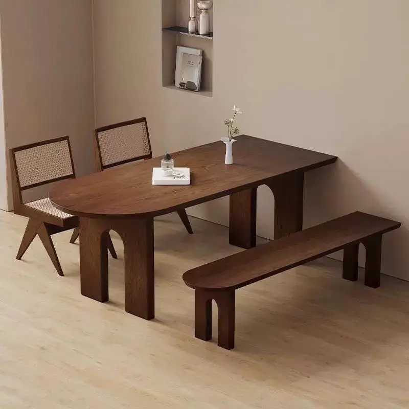 Solid Wood Medieval Style Dining Table, Semi-circular Dining Table And Chairs, Household Small Apartment Dining Table, Living Ro