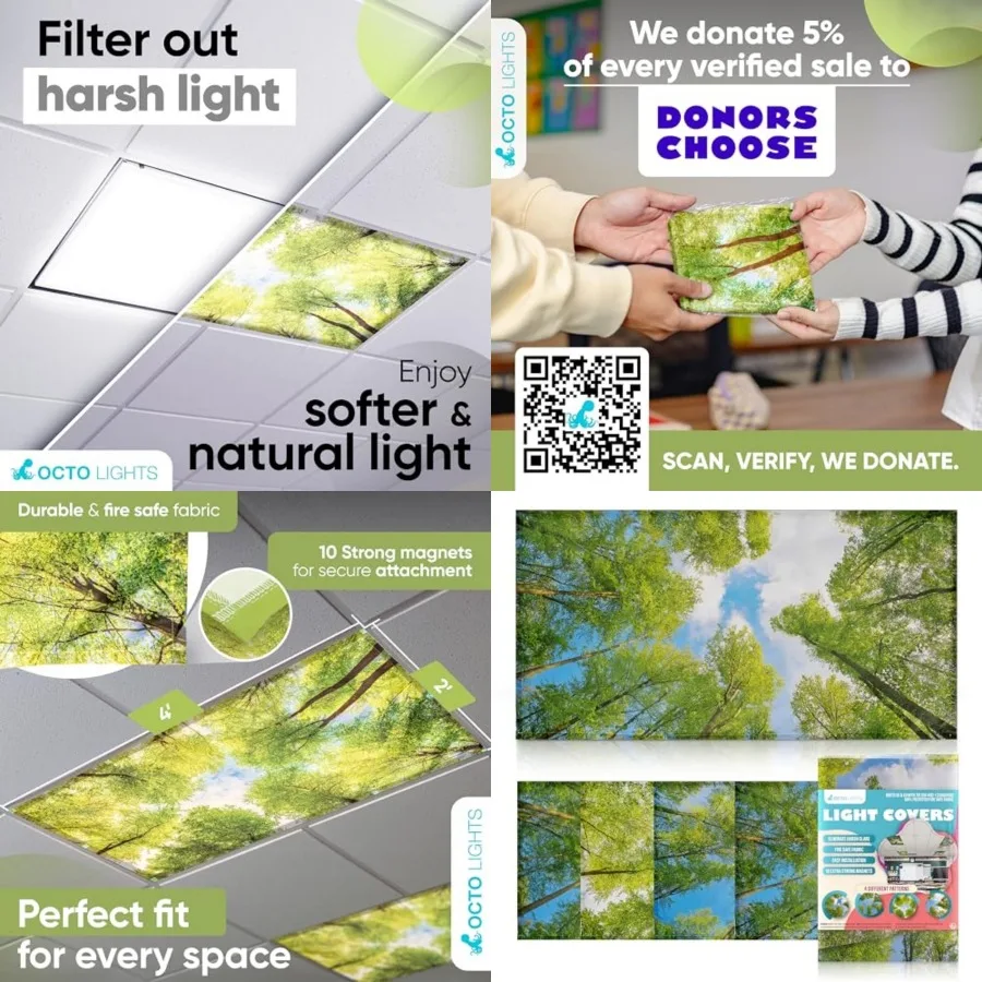 

Magnetic Tree Cover for Fluorescent Or LED Fixture - Fluorescent Light Covers for Ceiling Lights - Must Haves for Teacher Suppl
