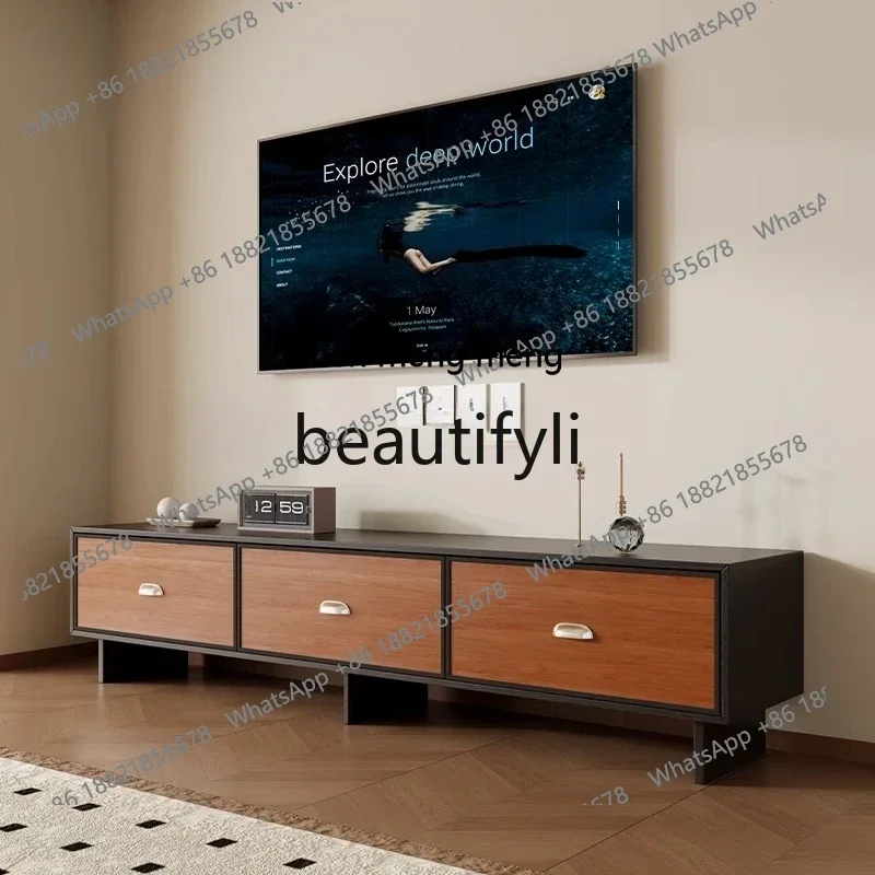 

TV cabinet French retro solid wood storage household teak veneer coffee table combination TV cabinet h