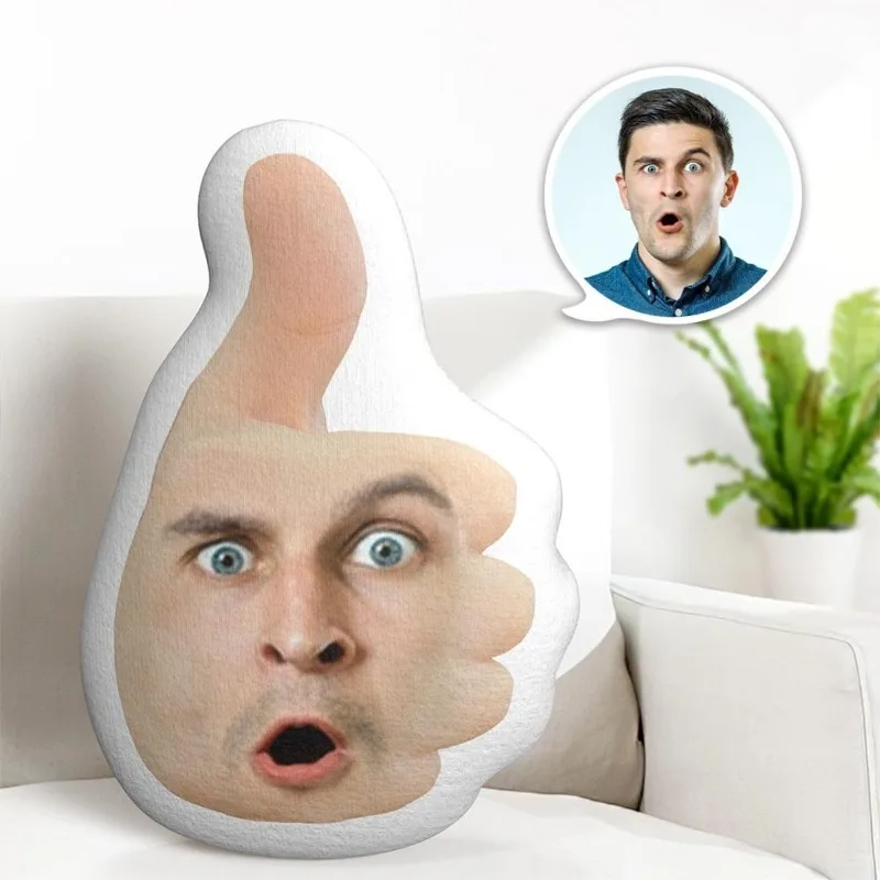 Custom Face Thumb Up Pillow Doll, Funny Personalized Cushion Gift, Hilarious Novelty Photo Plush Toy, Sofa Decor for Christmas