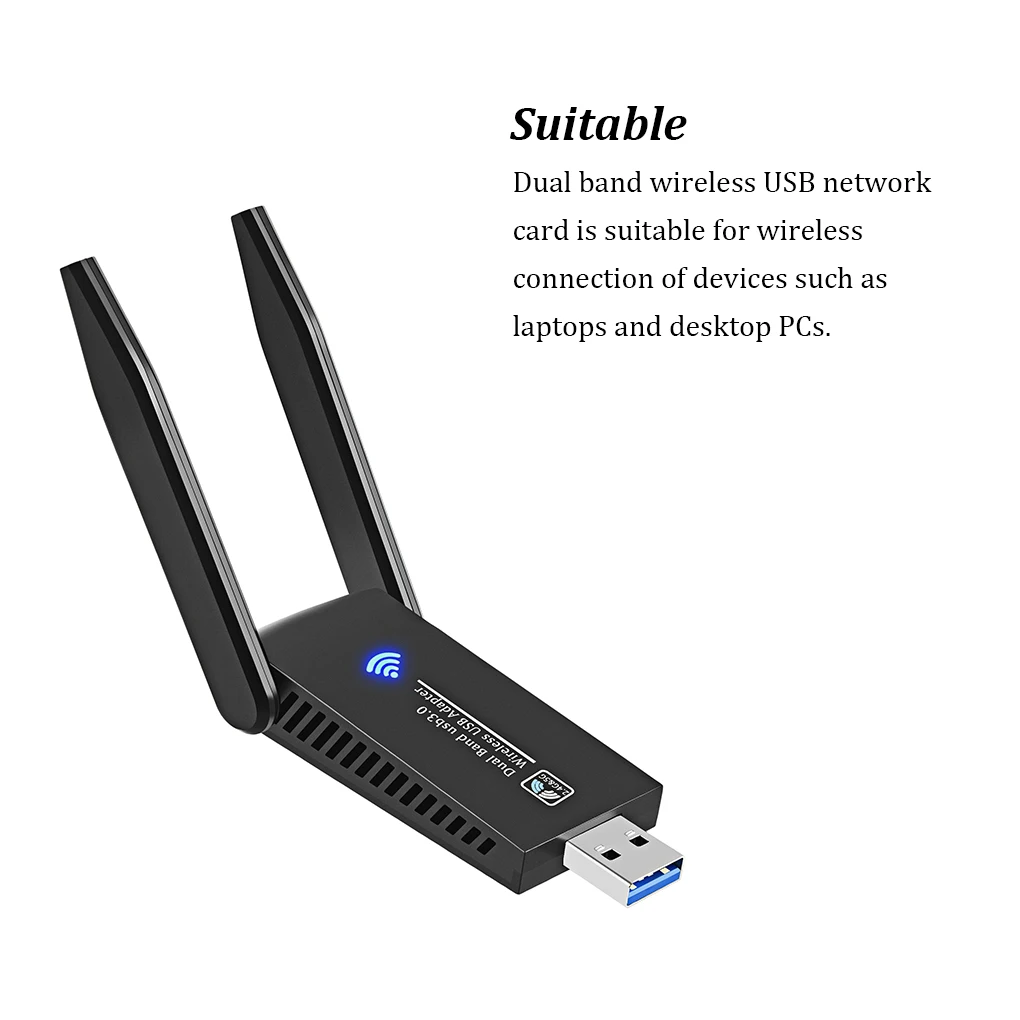 1300Mbps USB3.0 Adapter Transmitter 2in1 Dual-Band 2.4GHz Network Card 180-Degree Rotating Antenna Wireless Receiver