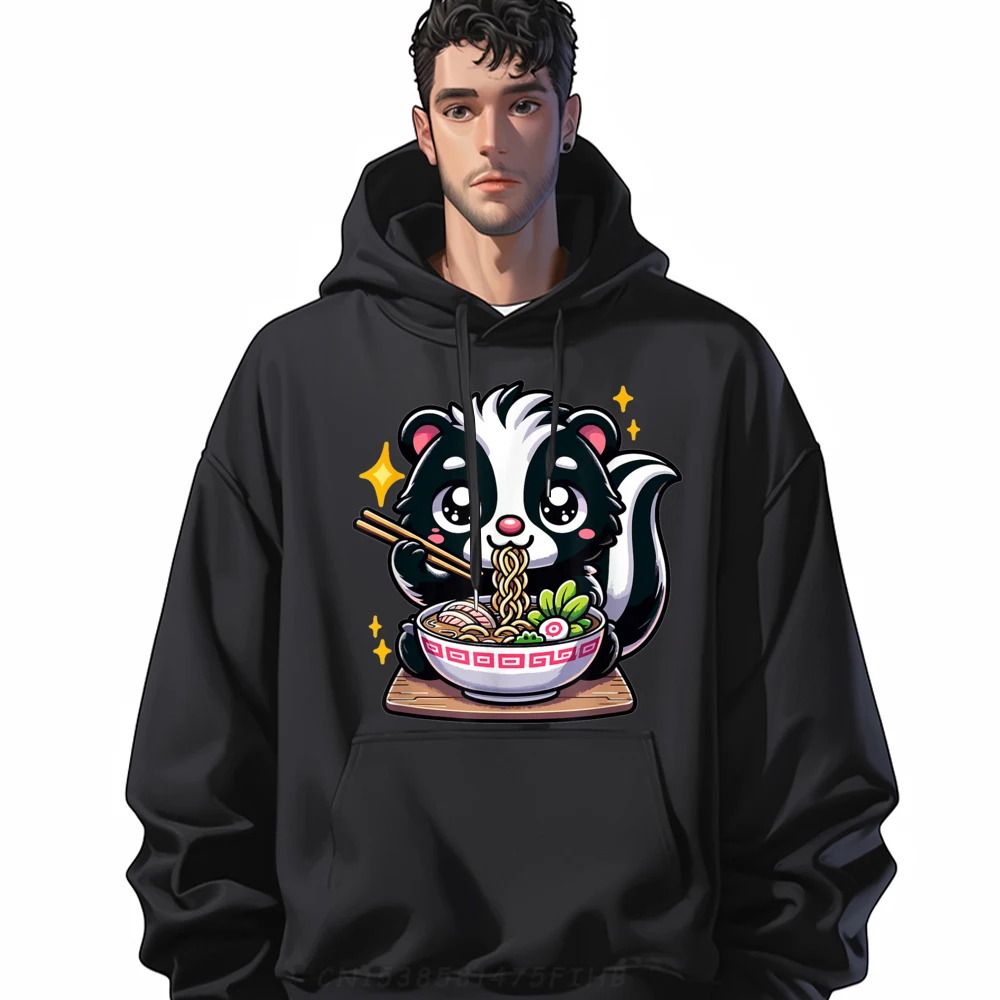 

Cute Japanese Kawaii Chibi Skunk Eating Ramen Camisetas ECO-FRIENDLY Vintage Sweatshirts Mens Tshirts