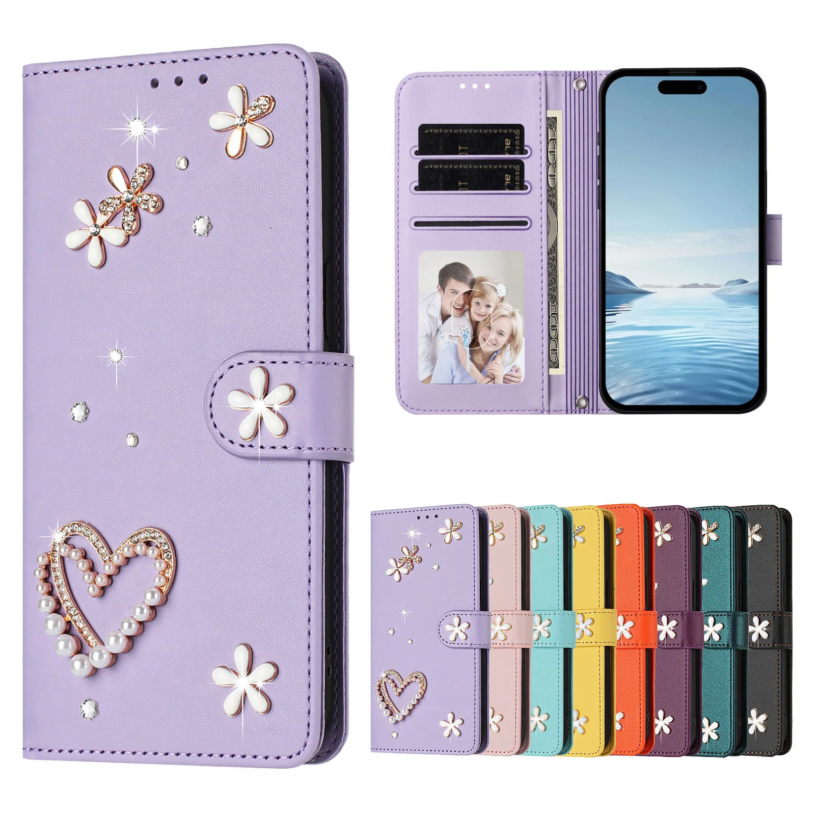 Glitter Jewelled Lanyard Leather Phone Case For Asus ROG Phone 9 8 Zenfone 12 11 Ultra Wirst Strap 3 Cards Wallet Flip Cover - view 5