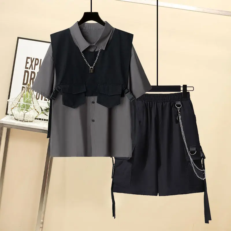 Summer Outfits for Women 2023 New Korean Version Arrival Loose Vest Short Sleeved Shirt Work Shorts Three Piece Set Ins Trend