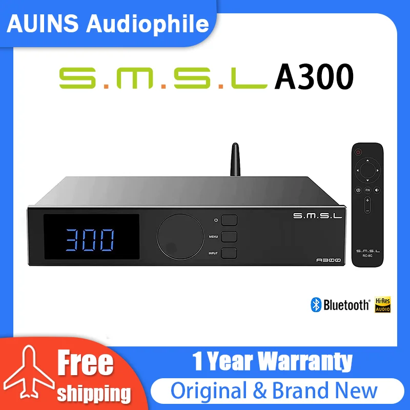 SMSL A300 Hi-res Power Amplifier Support Passive Speakers & Active Subwoofers 165W*2 BTL Mode Bluetooth5.0 With Remote Control