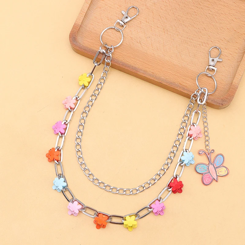 Gift-worthy Colorful Butterfly Flower Pendants Metal Pants Chain