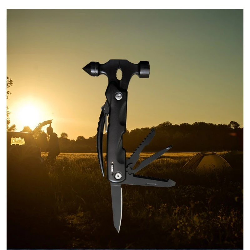 Mini Combination Safety Hammer Multifunctional Life-saving Hammer Outdoor Folding Knife Portable Pliers Car Window Breaking Tool
