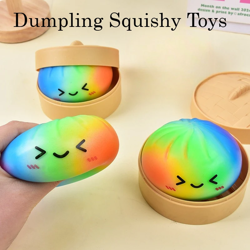 Regenbogen-Brötchen Squishy Spielzeug mit Dampfgarer, TPR Weiches Dehnbares Fidget-Spielzeug zur Stresslinderung, Dekompression, Quetsch-Spielzeug für den Schreibtisch, Scherzgeschenk