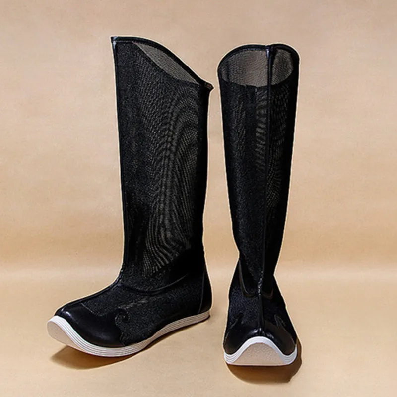Vintage Black Summer Breathable Hanfu Boots Warrior Swordsman Cosplay Mesh Cloth Old High Kungfu Riding Boots Upturned 4