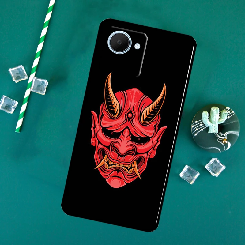 Japanese Samurai Oni Mask For Realme 12 Pro Plus 11 10 9 GT Neo5 GT5 C51 C30 C31 C33 C35 C11 C25s C21Y C55 C53 Case