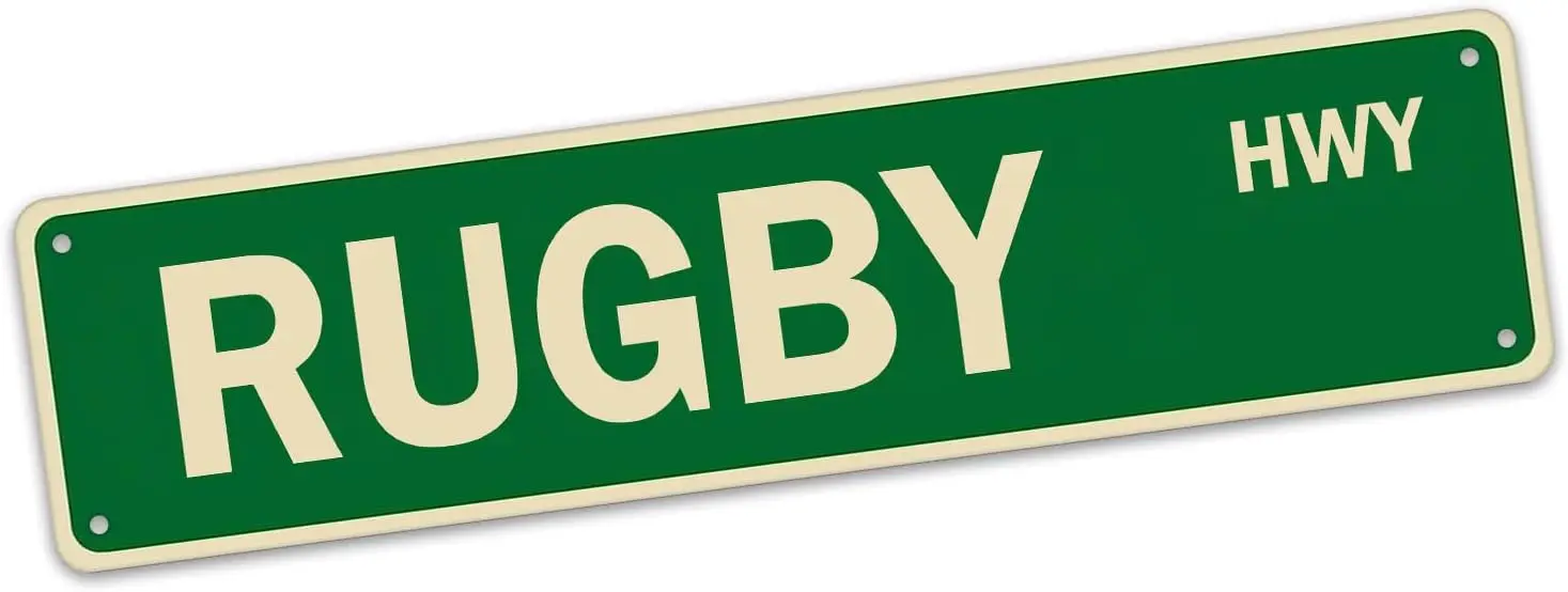 

Rugby HWY Metal Tin Sign Funny Vintage Slim Street Tin Signs 16 x 4 Inch Wall Art Decor Iron Poster for Home Farmhouse Bar Cafe