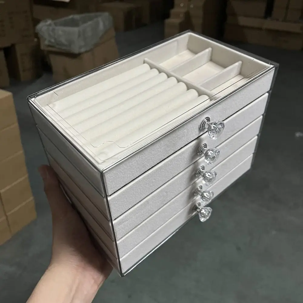 Large Capacity Velvet Jewelry Box Transparent Rings Bracelets Drawer Storage Holder Multi-layer Acrylic Jewelry Organizer