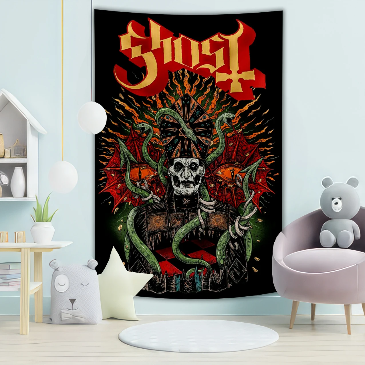 Ghost Band Tapestry Wall Hanging Vintage Skeleton Rock Bohemian Wall Tapestries Mandala 90s Classic Gothic Punk Metal Home Decor