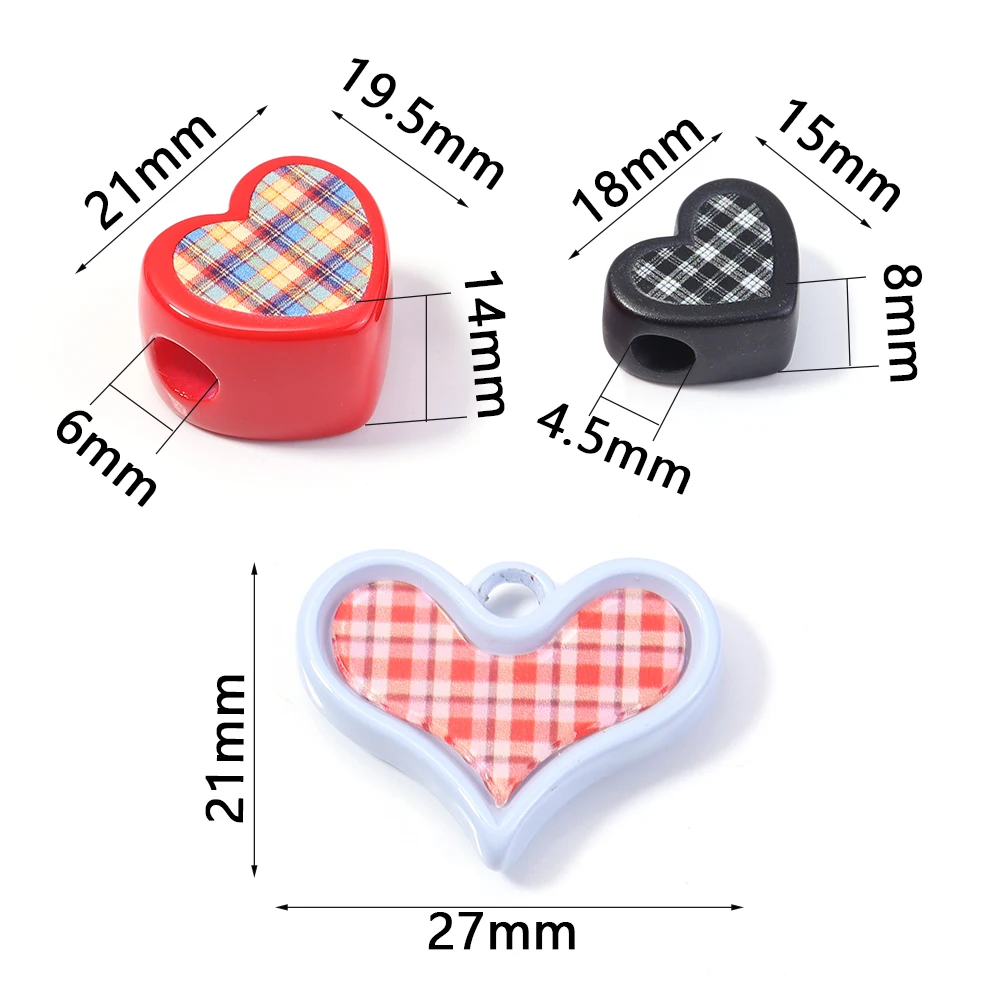 5-10pcs Heart Acrylic Beads Cream Color Vintage Plaid Loose Beads For Jewelry Making DIY Necklace Phone Key Chain Accessories