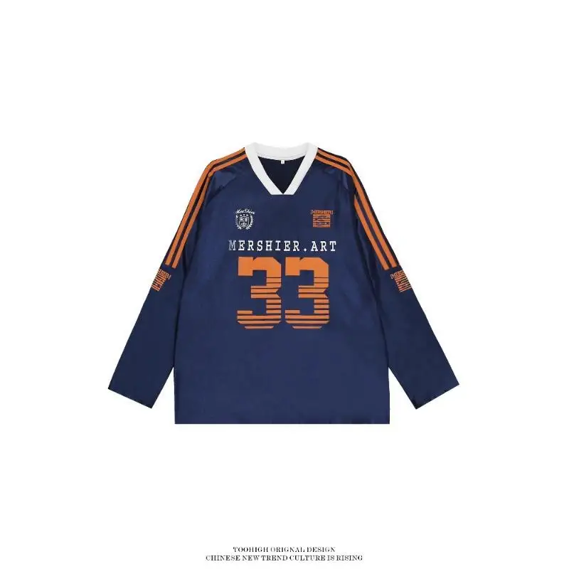 

American Style Ice Hockey Uniform Loose Fit Long Sleeve Men's T-Shirt Football Print Sports Casual Wear Comfortable Sweatshirt