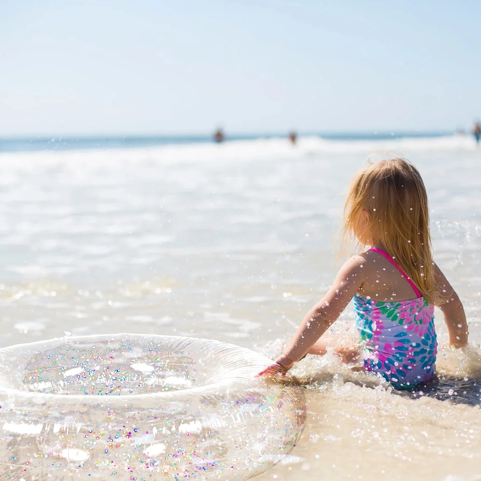 

Transparent Swimming Ring Portable Pool Float Rings Glitter Inflatable Carnival Party Plastic Sequins Safe Beginner