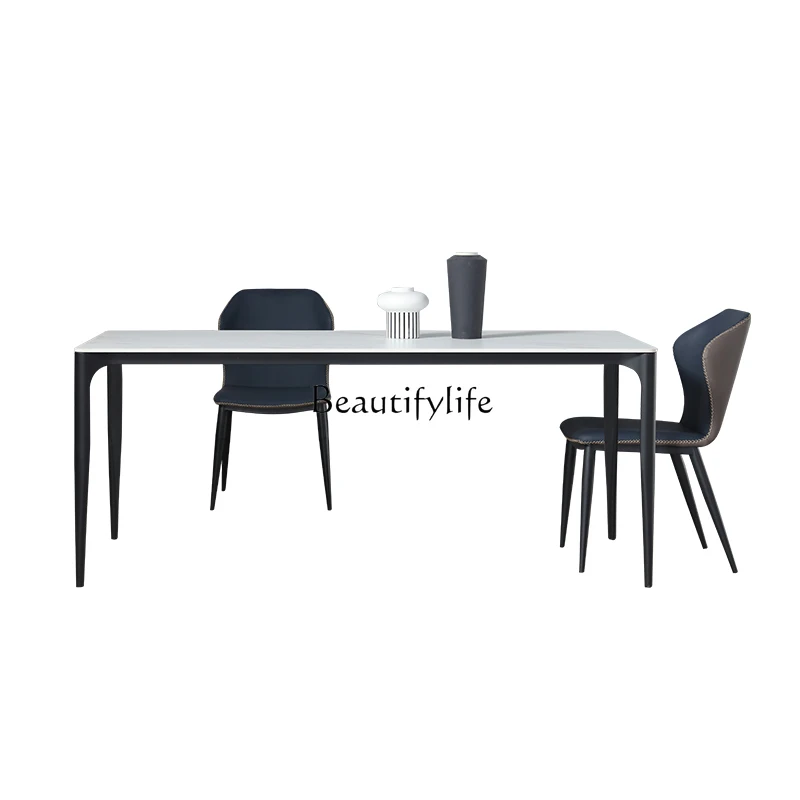 

Italian Minimalist Stone Plate Dining Tables and Chairs Set Light Luxury Modern Minimalist Small Apartment 6/8 People