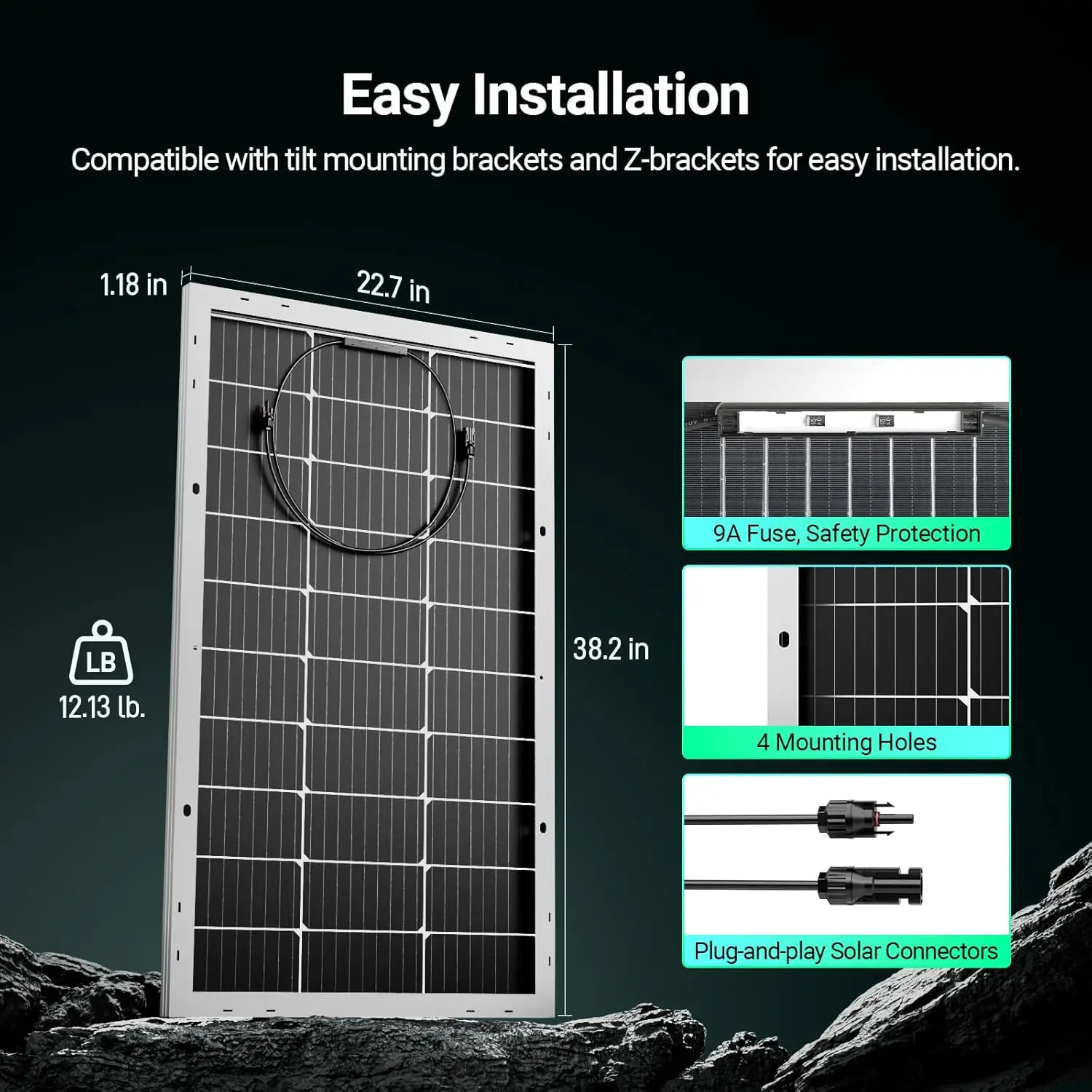 12V Solar Panel, 9BB Monocrystalline Solar Panels with 25% High Efficiency Module PV Power for Battery Charging Boat