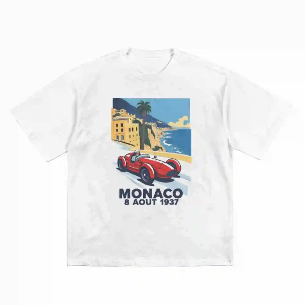 Monaco 1937 Retro Racing Artwork Short Sleeve Tee 100% Cotton T-Shirt