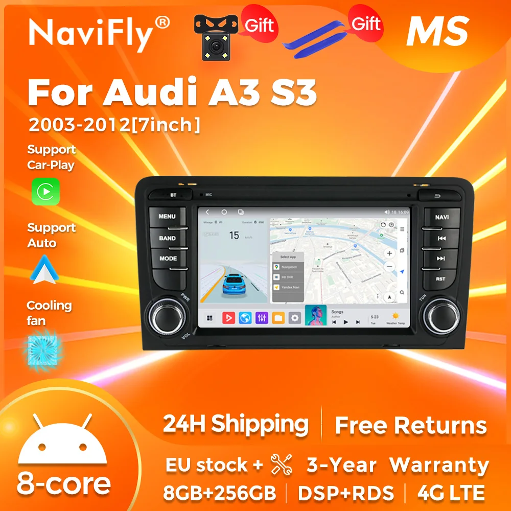 NAVIFLY Wireless Carplay Android 14 Autoradio Per Audi A3 8P 2003-2012 S3 RS3 Lettore Video Multimediale GPS auto Sistema Intelligente
