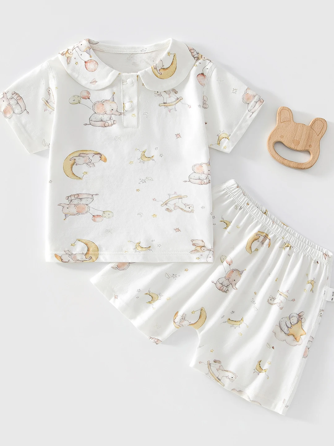 Conjunto de Verão Estilo Fofo Estrela dos Sonhos:  de Algodão com Gola Boneca e Calça Curta, Leve e Respirável