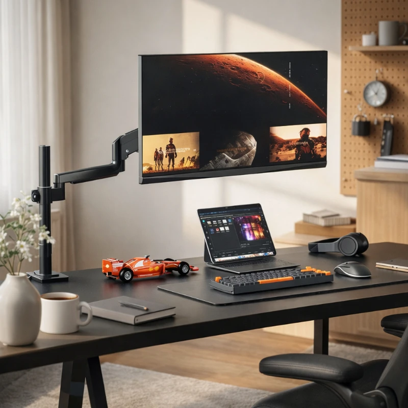 Ceiling Monitor Mount Precision Aluminum Multi-axis Extended Cantilever Adjustable 360° Rotation Wide Wide View