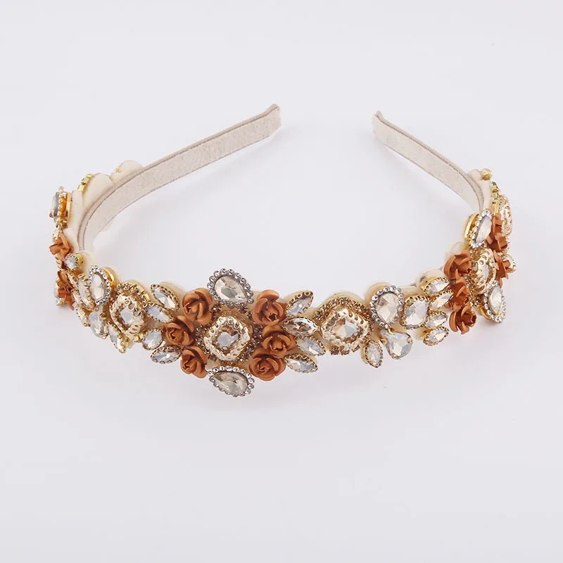 New Fashion Women's Baroque Alloy Diamond Rhinestone Rose Flower Headband Women's Prom Travel Headband Hair Accessories 4