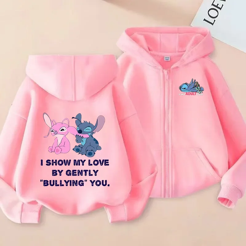 Disney Stitch Cartoon Print Harajuku Pattern Print Zipper Sweater Children\'s Coat Hoodie Boys Girls Coat Casual Sports Cardigan