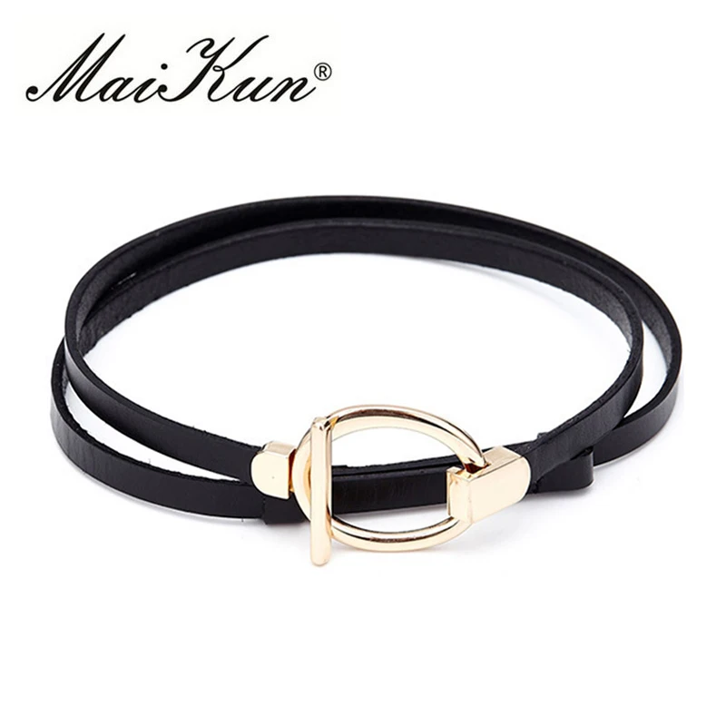 Maikun Women's Thin Belts Luxury Genuine Leather Gold Chain Female Belt Round Buckle For Wedding Belt