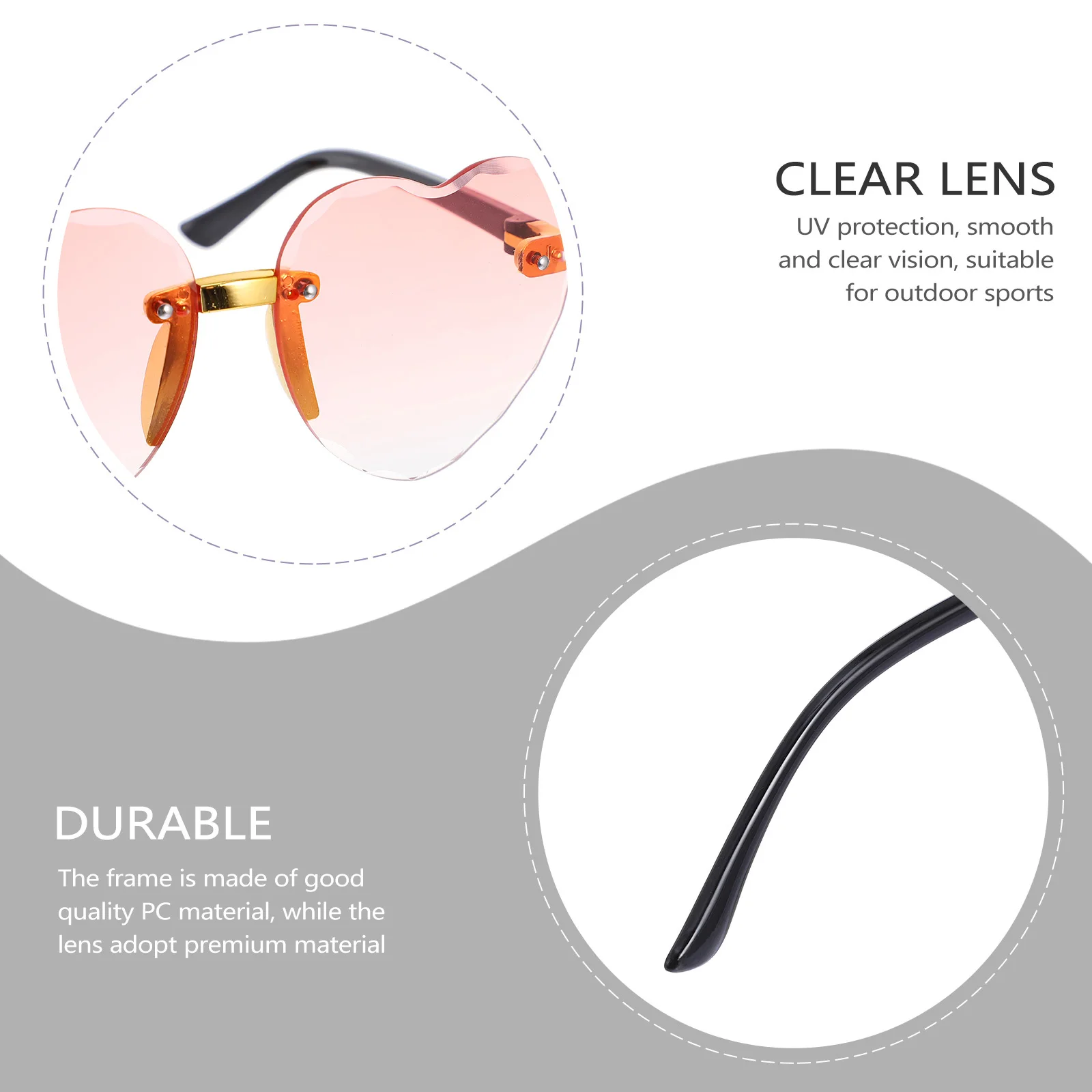 1 زوج التدرج اللون شكل قلب النظارات الشمسية خمر بدون شفة نظارات أنيقة الاطفال اكسسوارات الحفلات شكل قلب النظارات الشمسية #3