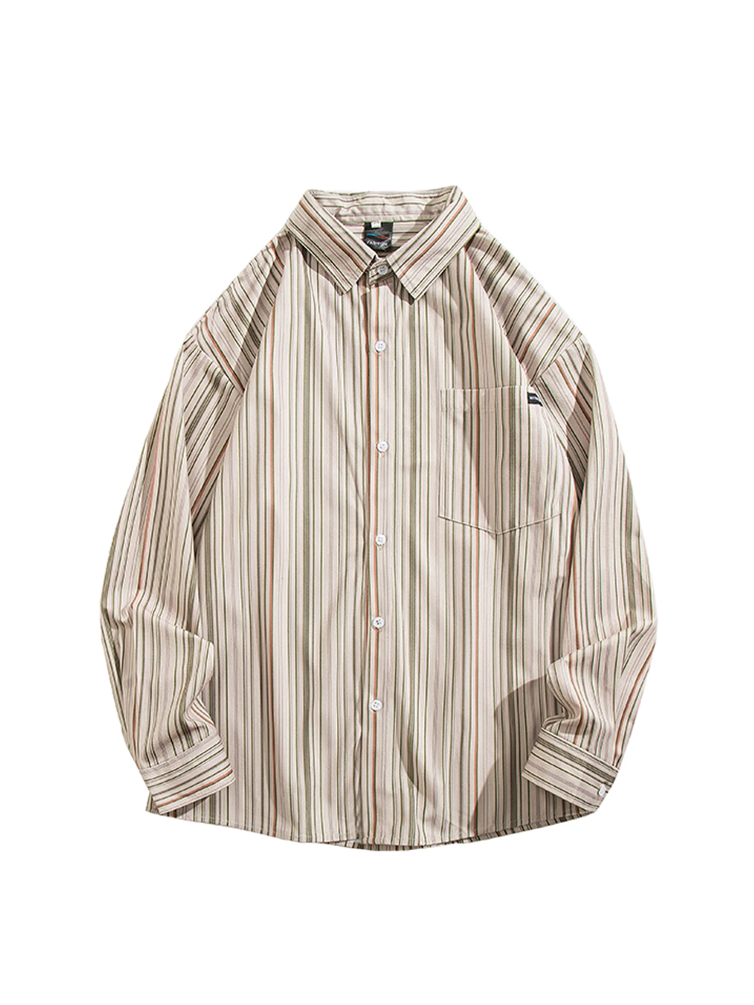 

Women Khaki Preppy Style Striped Shirts Blouses Vintage 2000s Long Sleeve Oversize Polo-Neck Shirt Japandi Style Clothes Spring