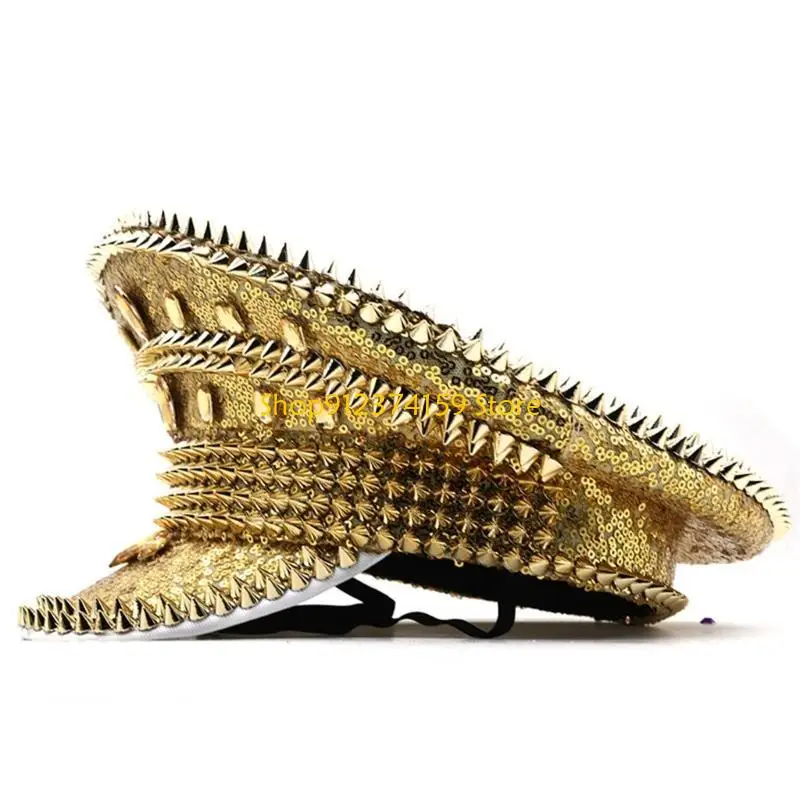 G5AE Disco Hat Sparkly Crystal Captain Hat Versatile for Men Women Dancer Comedian