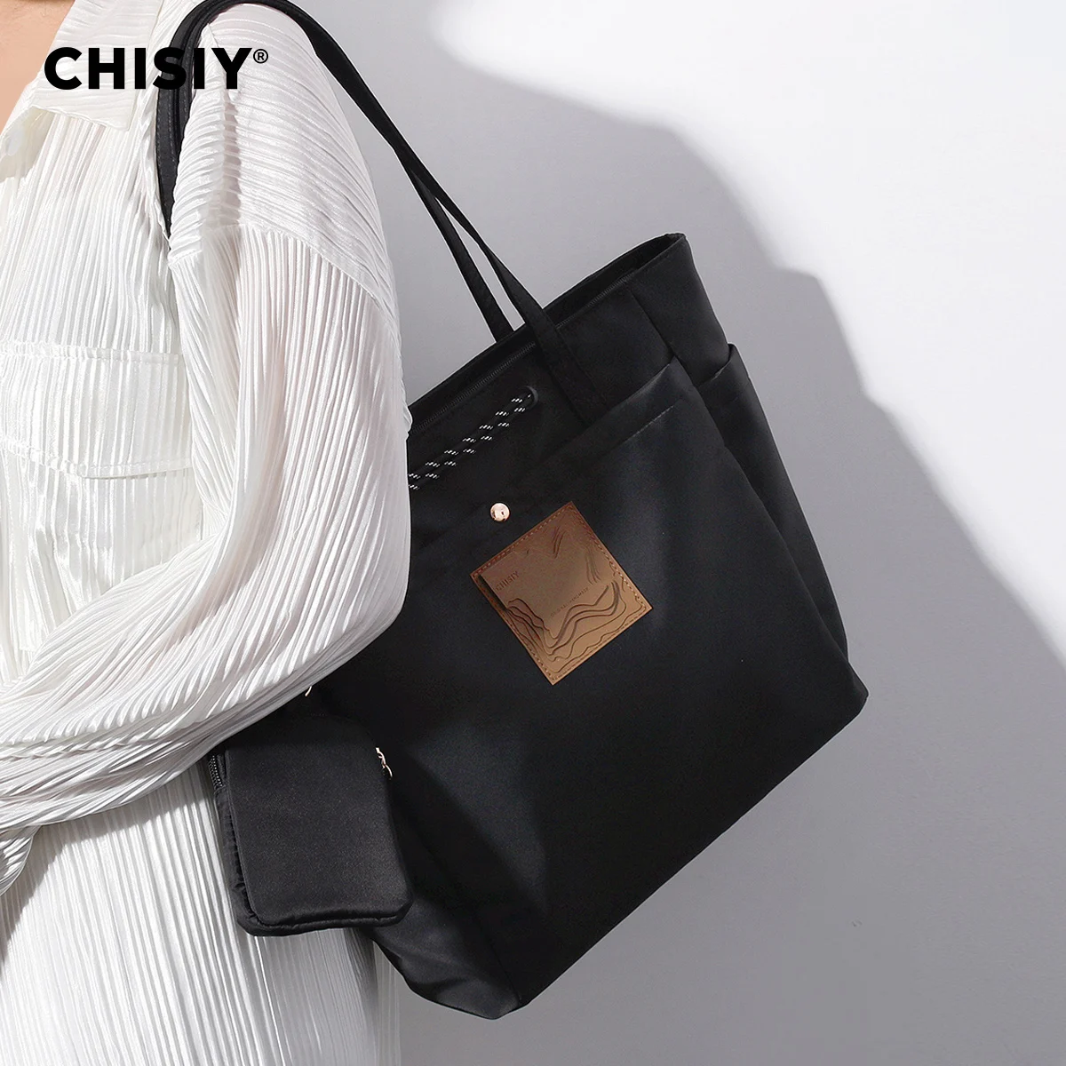 CHISIY Original Handmade American splicing briefcase, simple and fashionable tote bag, large capacity commuting handbag