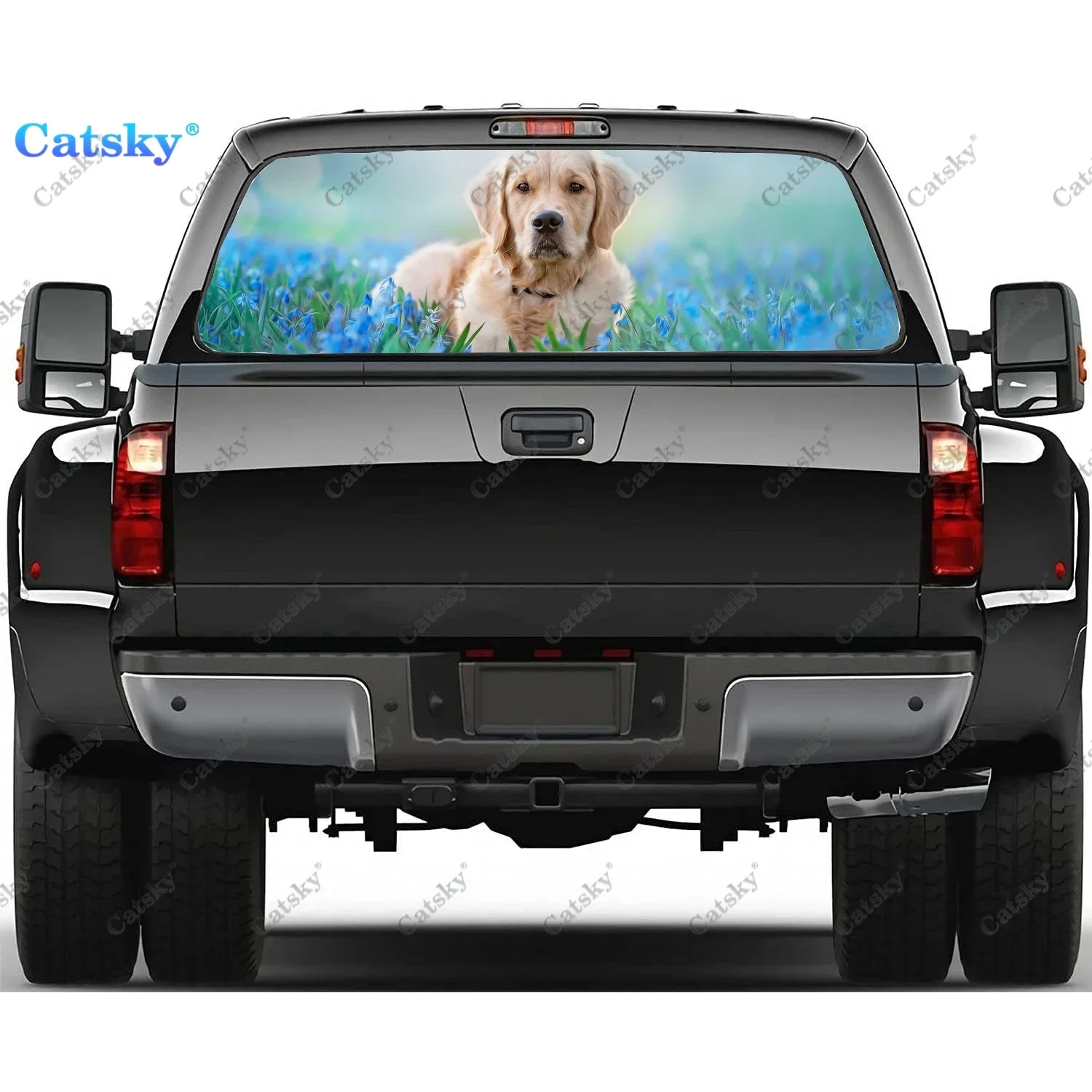 

Golden Retriever Rear Window Decals for Trucks,Pickup Window Decal,Rear Window Tint Graphic Perforated Vinyl Truck Stickers