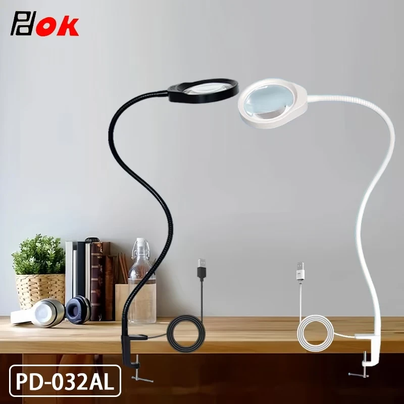 10x20x Magnifier Desk Clamp Magnifying Glass Lamp Led Illuminating 10X Loupe Optical Magnifier for PCB Inspection, Beauty,Tattoo